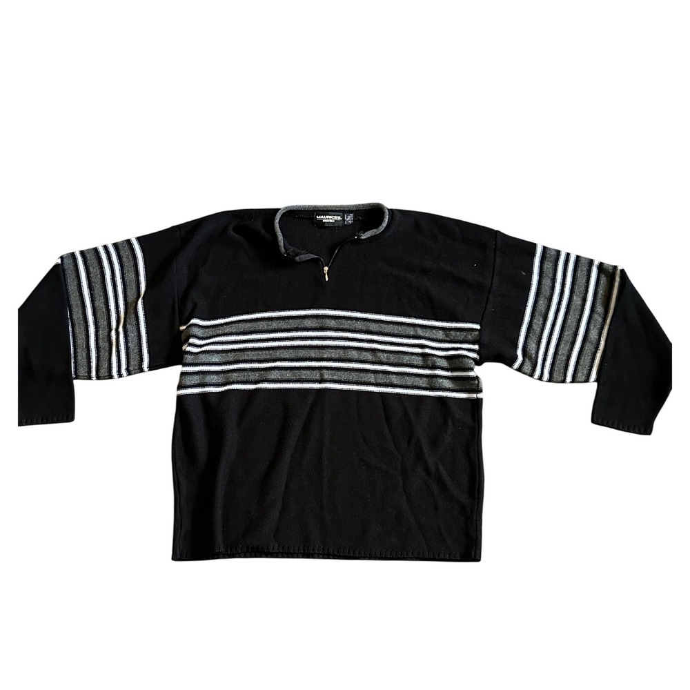 Mens Black Gray White Stripe 1/4 Zip Pullover‎ Sweater Long Sleeve MAURICES XL